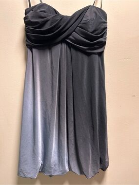 Xscape Strapless Black to Gray Ombre Draped Bodice Dress